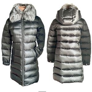 Prada Gray Goose Down Feather Blue Fox Fur Parka Jacket Coat Size Small 4 40